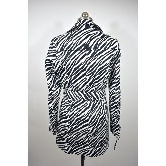 Vertigo Paris Womens Coat Jacket Trench XS Black White Zebra Animal Print Mid - Picture 4 of 11